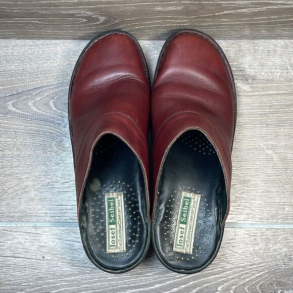 Josef Seibel Burgundy Wine Leather Women’s Sz 10/EU 41 Slip-On Heeled Mules - Picture 5 of 12